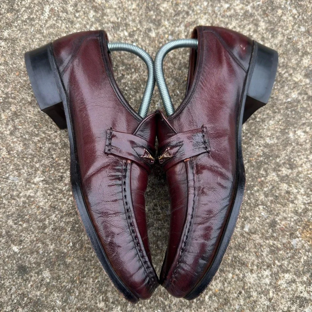 Vintage 80s Florsheim Imperial Burgundy Leather Horsebit Loafers Mens Size 8.5 D
